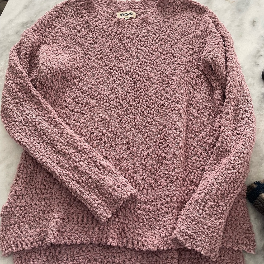 Listicle Mauve Textured Crew Neck Sweater